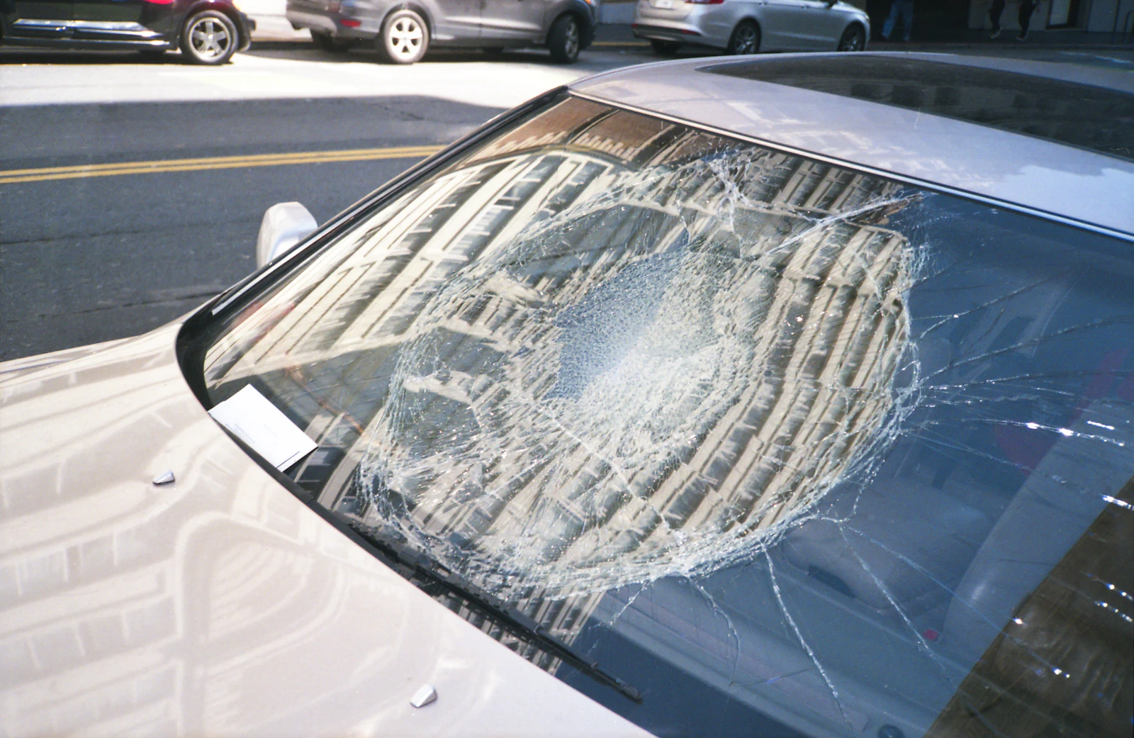 Shattered side glass in vehicle glass